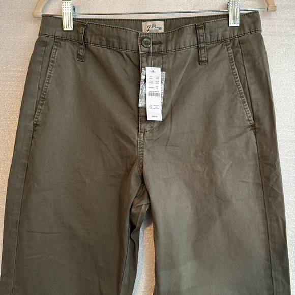 J. CREW Slouchy Boyfriend Chino Olive Green 100% Cotton Pleated Pants . Size 25 - Picture 2 of 7